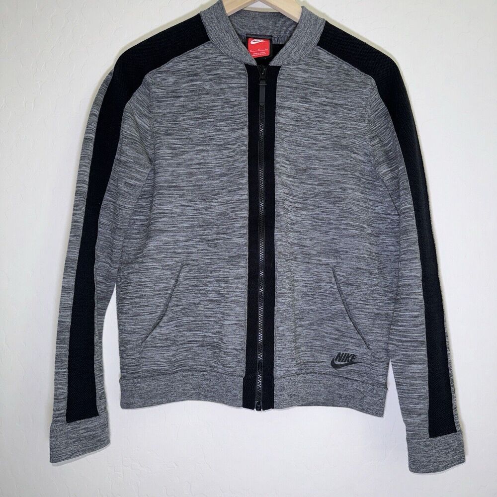 Nike Tech Flyknit Bomber Jacket Grey Black Heathered Running Gym Womens Small
